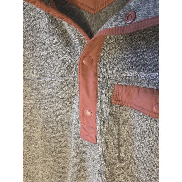 Eddie Bauer Mens L Pullover Fleece 1/4 Snap Gray & Rust Zip Pockets Gorpcore - Picture 4 of 11